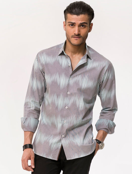 GREY &TURQUOISE PIRNT SHIRT