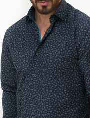 NAVY BLUE FLORAL PRINT SHIRT