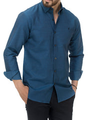 TEXTURE BLUE LINEN SHIRT
