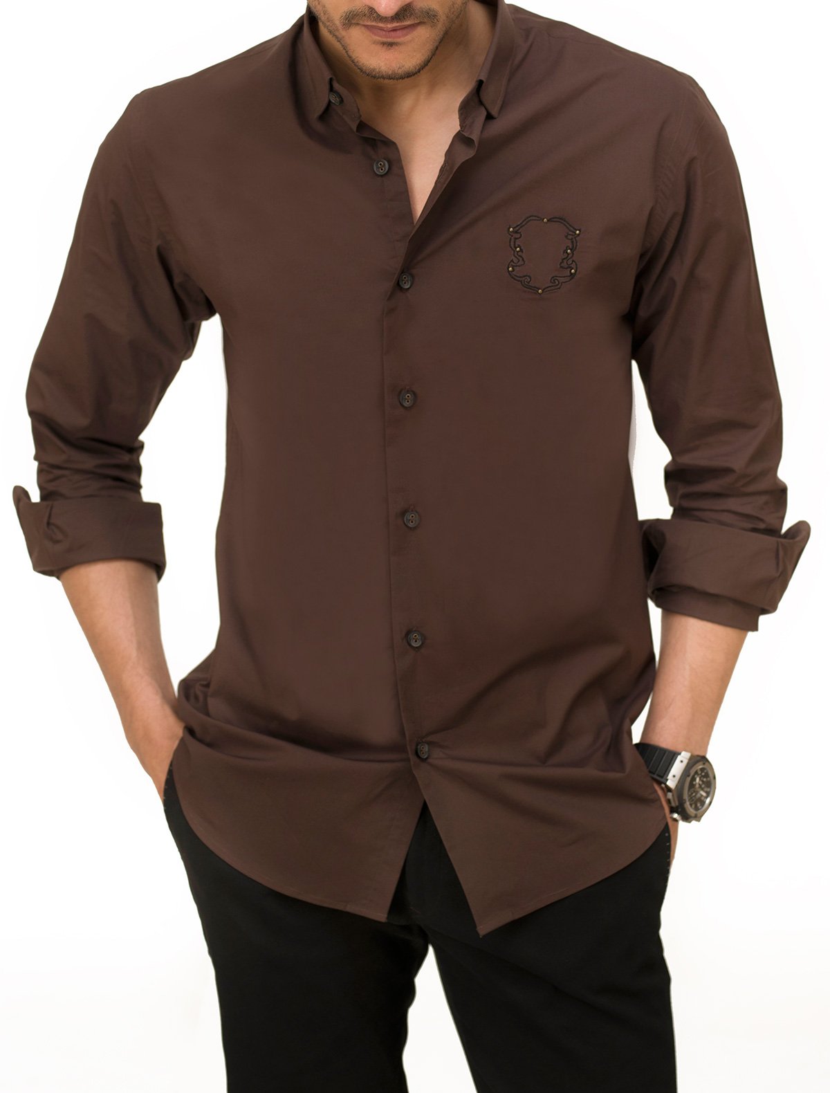 BROWN EMBROIDED SHIRT