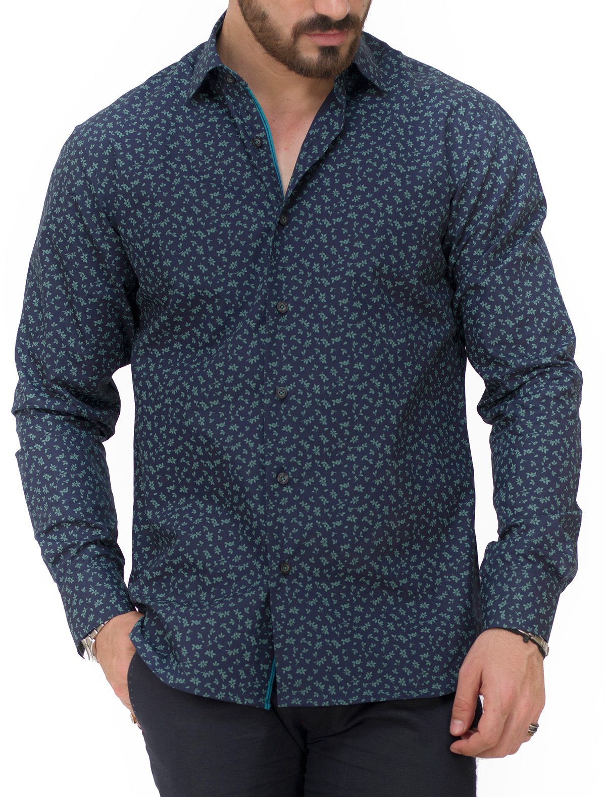 NAVY BLUE FLORAL PRINT SHIRT