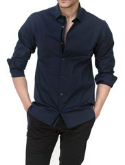 NAVY VELVET DETAIL SHIRT