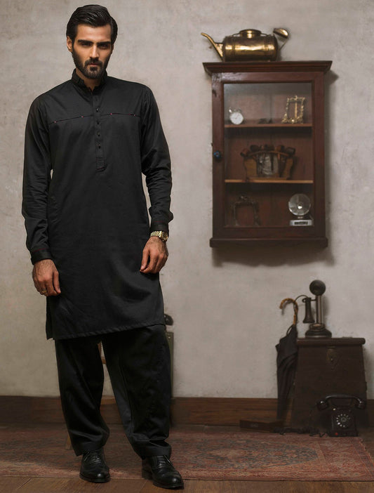 BLACK FRONT PANEL KAMEEZ SHALWAR