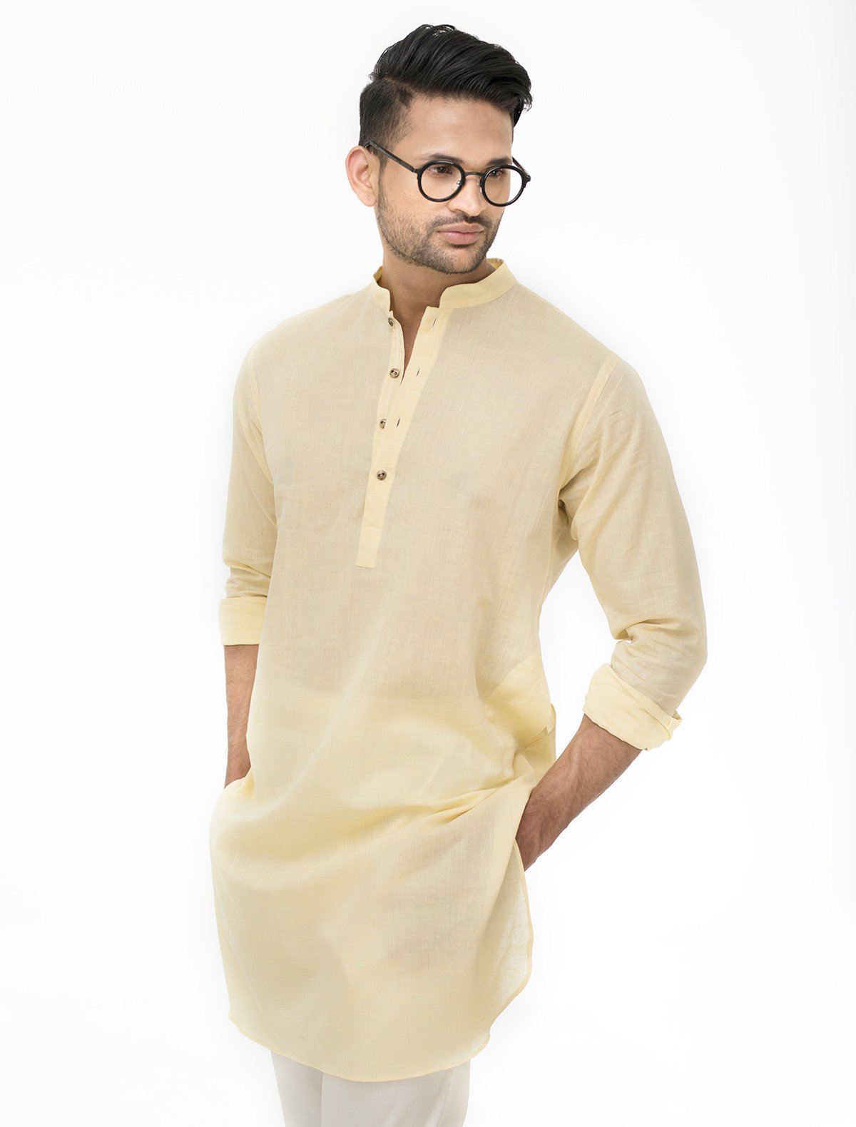 LEMON YELLOW LINEN KURTA