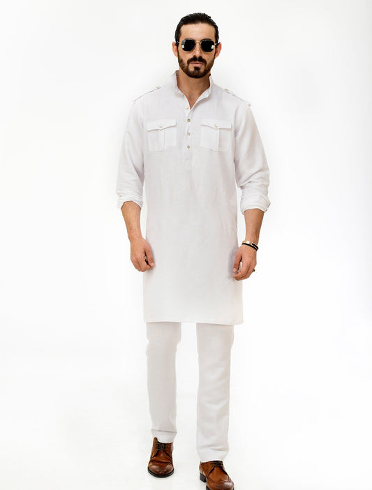 WHITE LINEN KURTA