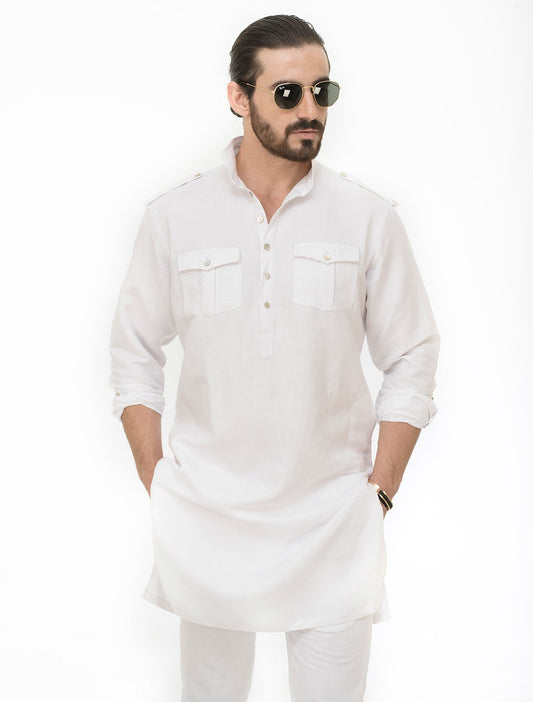 WHITE LINEN KURTA