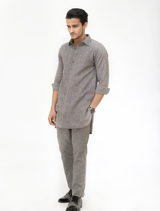 GREY LINEN KURTA