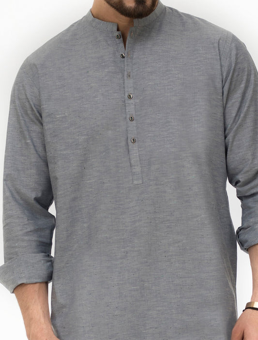GREY COTTON MULTI-DOT KURTA
