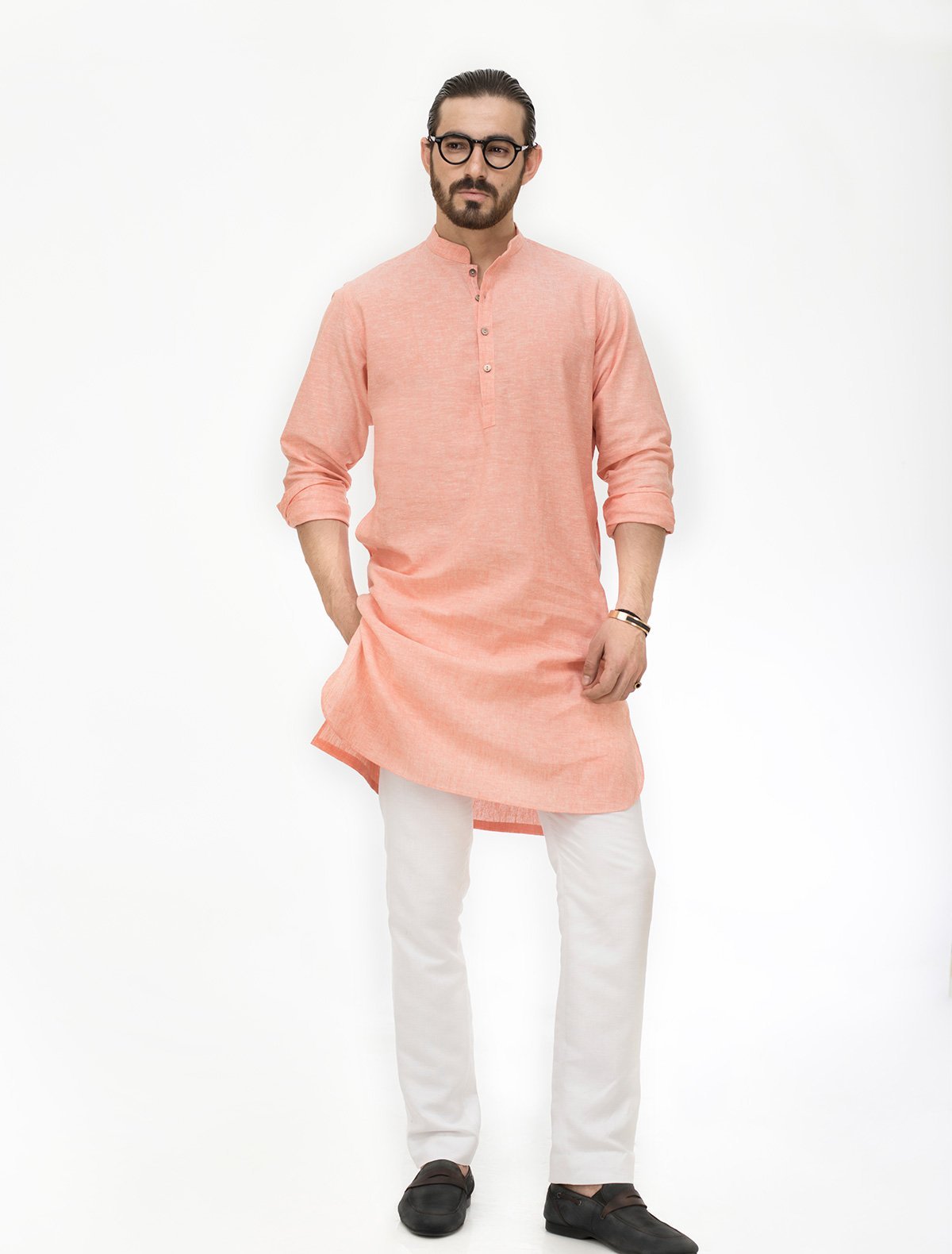 PEACH COTTON LINEN KURTA