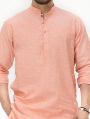 PEACH COTTON LINEN KURTA