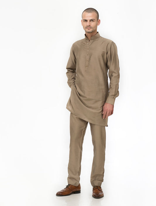 BEIGE METALLIC COTTON SILK KURTA PAJAMA