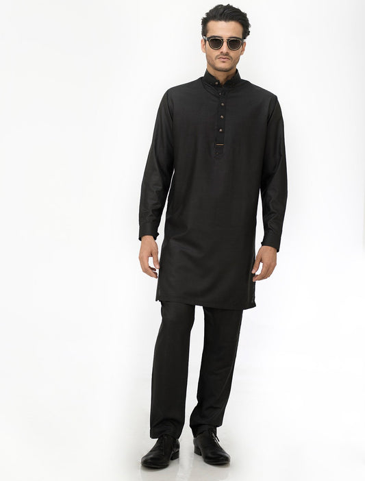 BLACK COTTON SILK KURTA PAJAMA