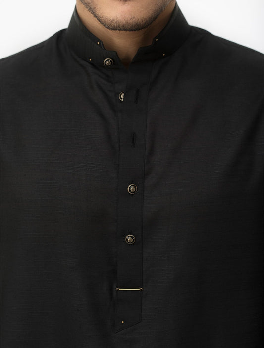 BLACK COTTON SILK KURTA PAJAMA