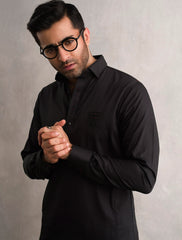 BLACK FRONT LOGO EMBROIDERED KAMEEZ SHALWAR
