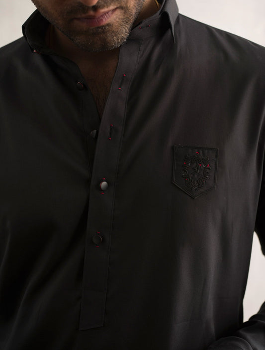BLACK FRONT LOGO EMBROIDERED KAMEEZ SHALWAR
