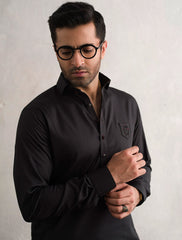BLACK FRONT LOGO EMBROIDERED KAMEEZ SHALWAR