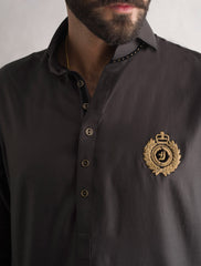 BLACK LOGO KURTA WITH PANT PAJAMA