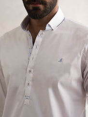 WHITE SHALWAR KAMEEZ WITH SKY BLUE LOGO