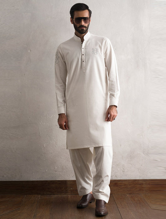 WHITE APPLIQUE KAMEEZ SHALWAR