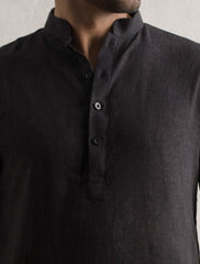 CLASSIC DARK GREY LINEN KURTA WITH PANT PAJAMA