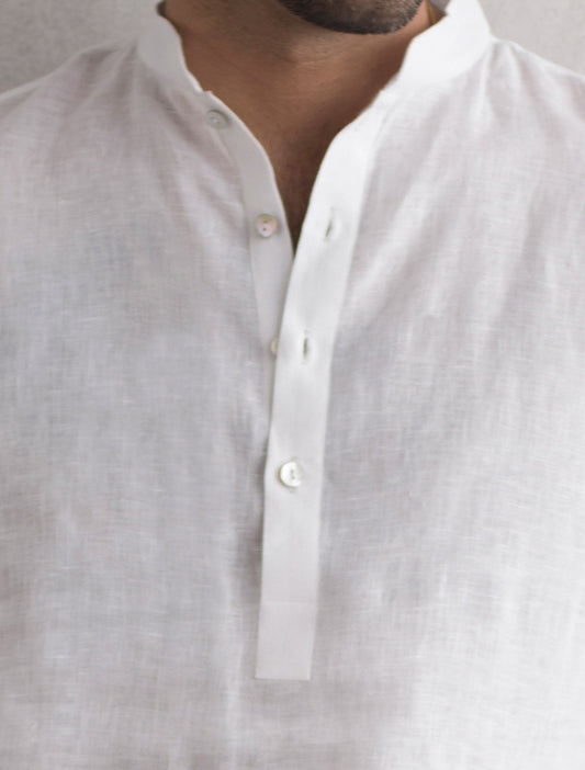 WHITE CLASSIC LINEN KURTA WITH COTTON PANT PAJAMA
