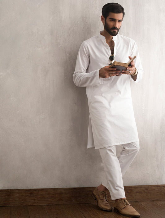 CLASSIC WHITE MESH KURTA