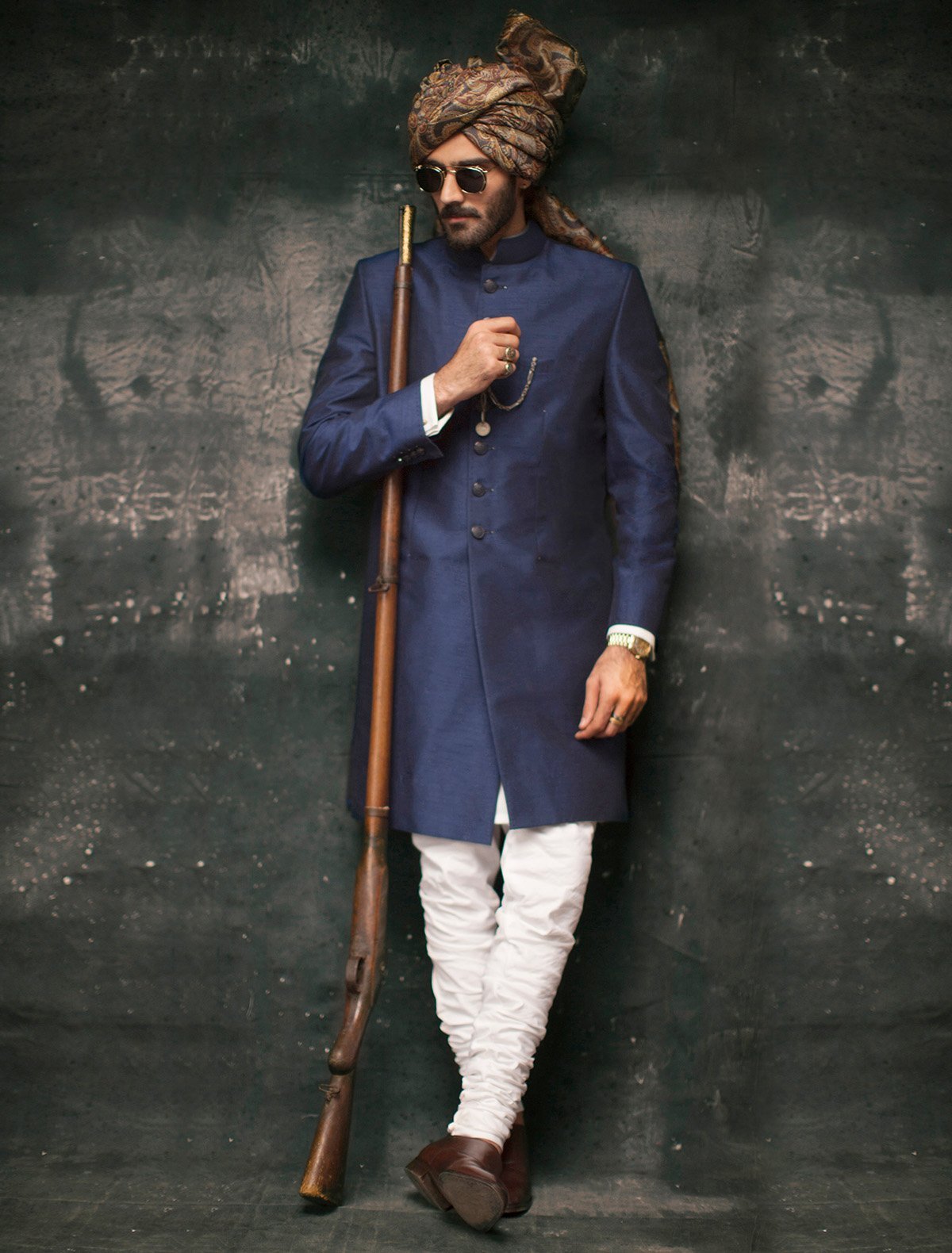 ROYAL BLUE RAW SILK SHERWANI