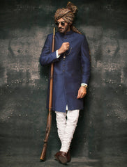 ROYAL BLUE RAW SILK SHERWANI