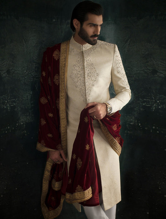 GOLDEN JAMAWAR SHERWANI