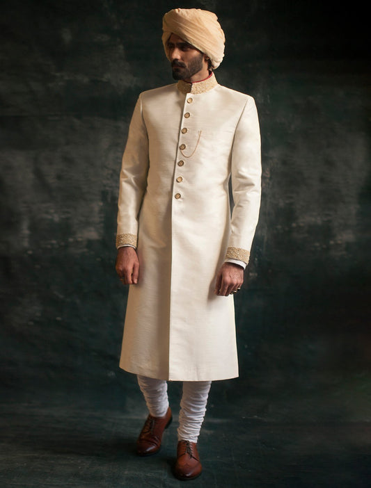 OFF WHITE RAW SILK SHERWANI