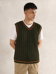 GREEN CABLE HALF SLEEVE SWEATER