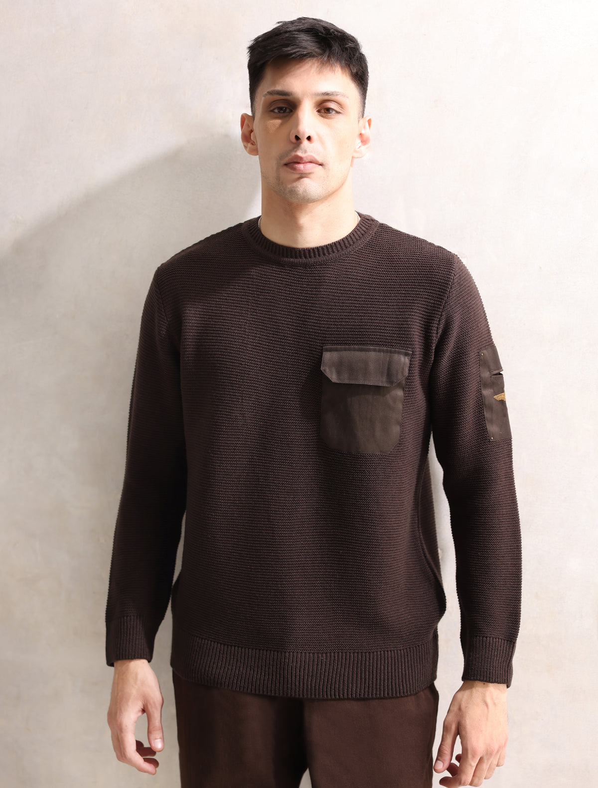 BROWN FULL SLEEVE ARMY STYLE SWEATER