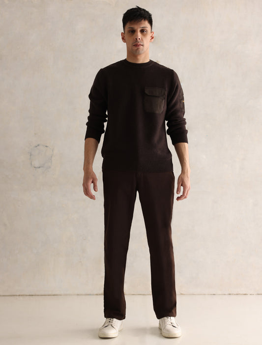 BROWN FULL SLEEVE ARMY STYLE SWEATER