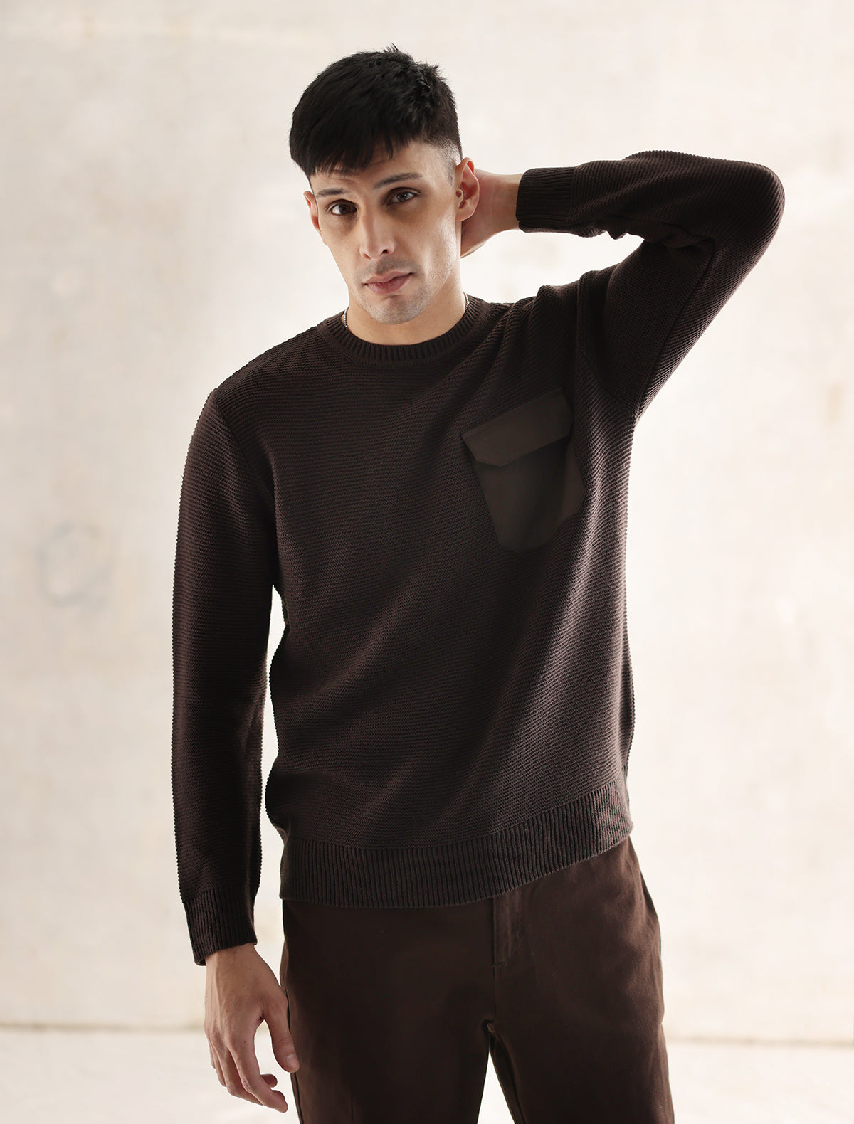BROWN FULL SLEEVE ARMY STYLE SWEATER