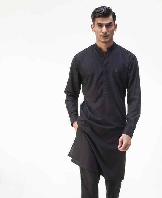 BLACK MANDARIN COLLAR- REVIT DETAILED KURTA PAJAMA