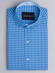 BLUE GINGHAM SPREAD COLLAR SHIRT