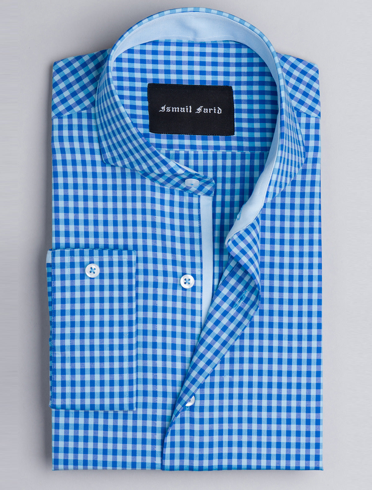 BLUE GINGHAM SPREAD COLLAR SHIRT