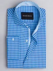 BLUE GINGHAM SPREAD COLLAR SHIRT