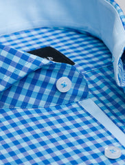 BLUE GINGHAM SPREAD COLLAR SHIRT