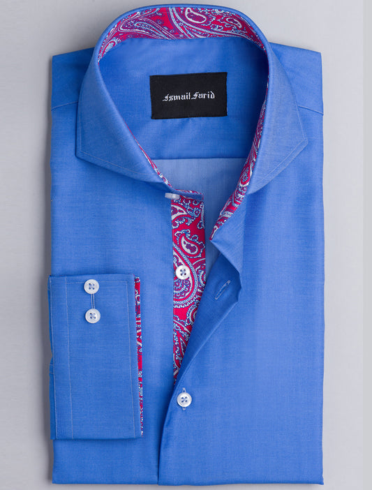 BLUE COTTON PAISELY DETAILED SHIRT