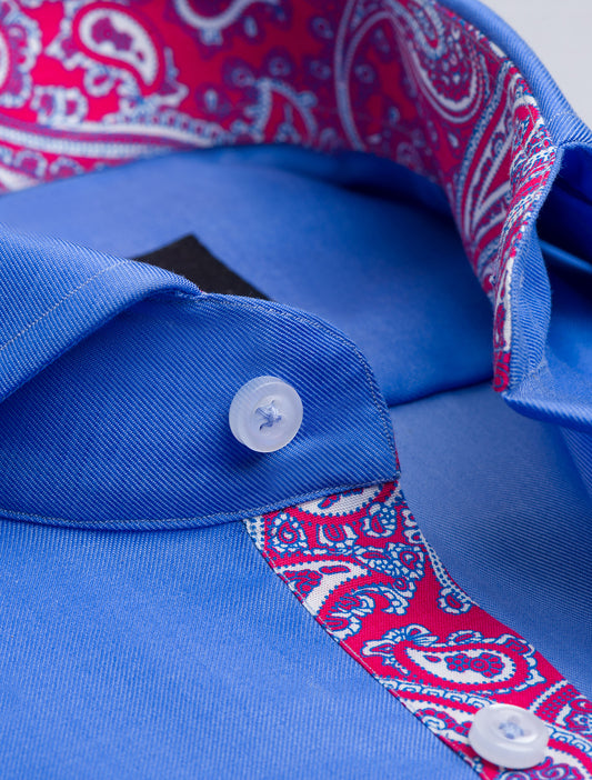 BLUE COTTON PAISELY DETAILED SHIRT