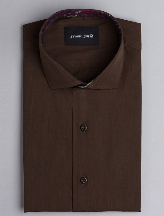 BROWN END-ON-END PAISELY DETAILED SHIRT
