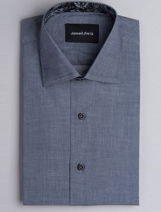 GREY TWILL PATTERN CLASSIC COLLAR SHIRT