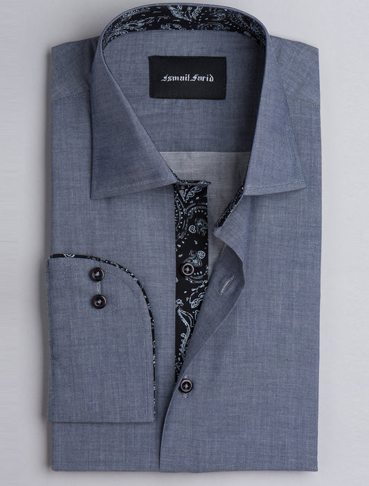 GREY TWILL PATTERN CLASSIC COLLAR SHIRT