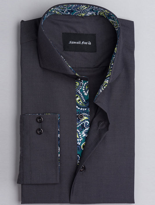CHARCOAL SPREAD COLLAR SHIRT