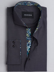CHARCOAL SPREAD COLLAR SHIRT