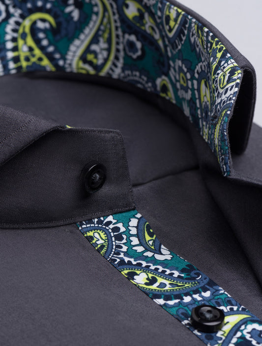 CHARCOAL SPREAD COLLAR SHIRT