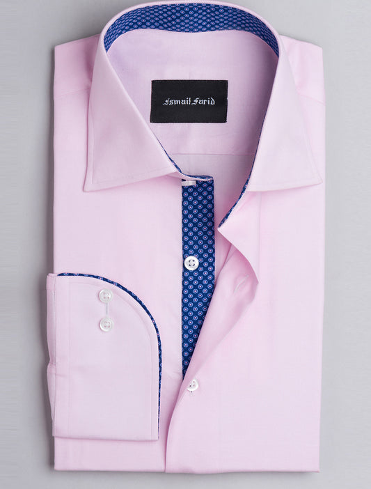 PINK TWILL CLASSIC COLLAR- FLORAL DETAILED SHIRT