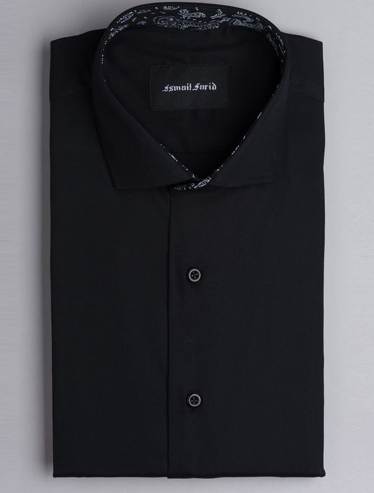 SOLID BLACK - FLORAL DETAILED SHIRT