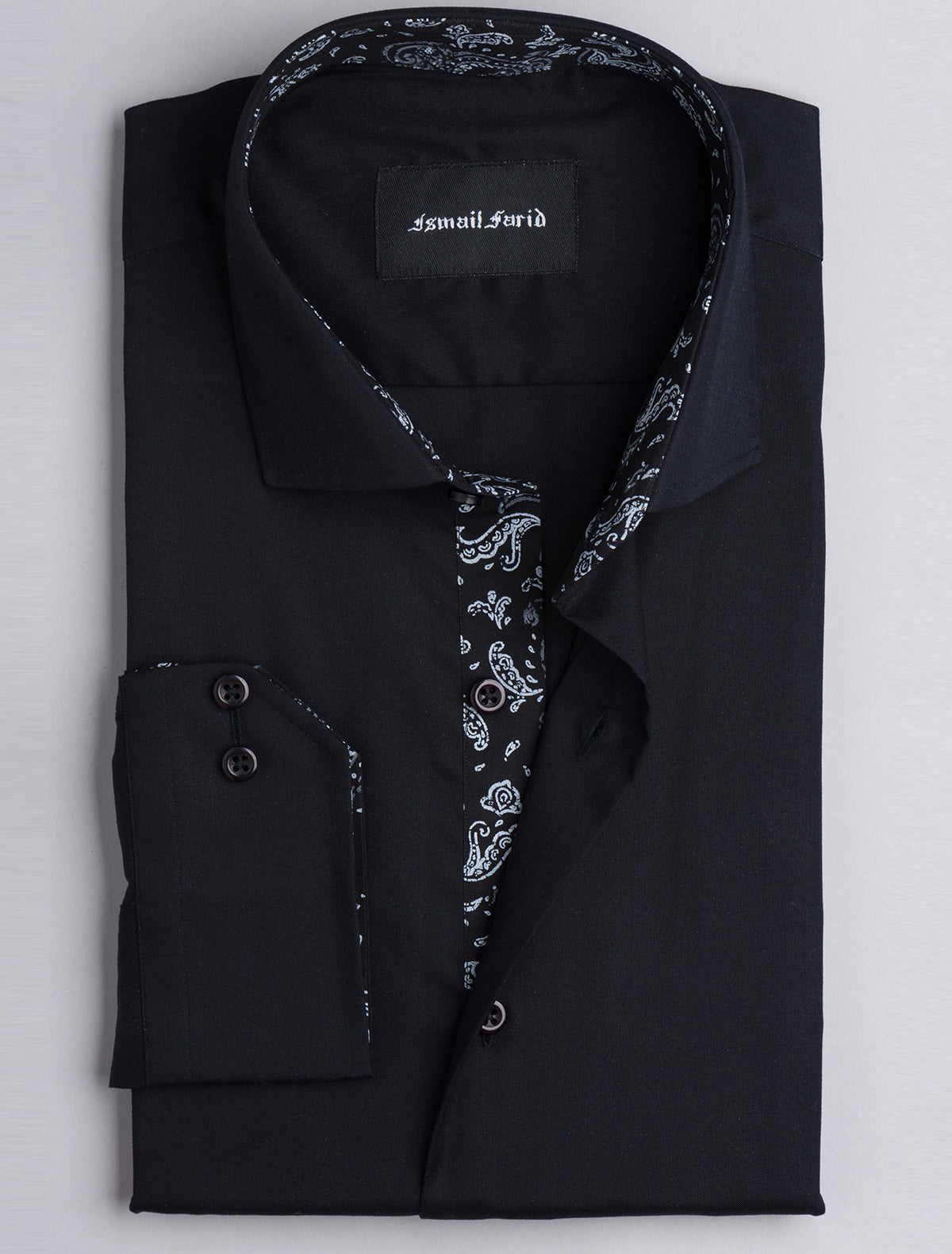 SOLID BLACK - FLORAL DETAILED SHIRT